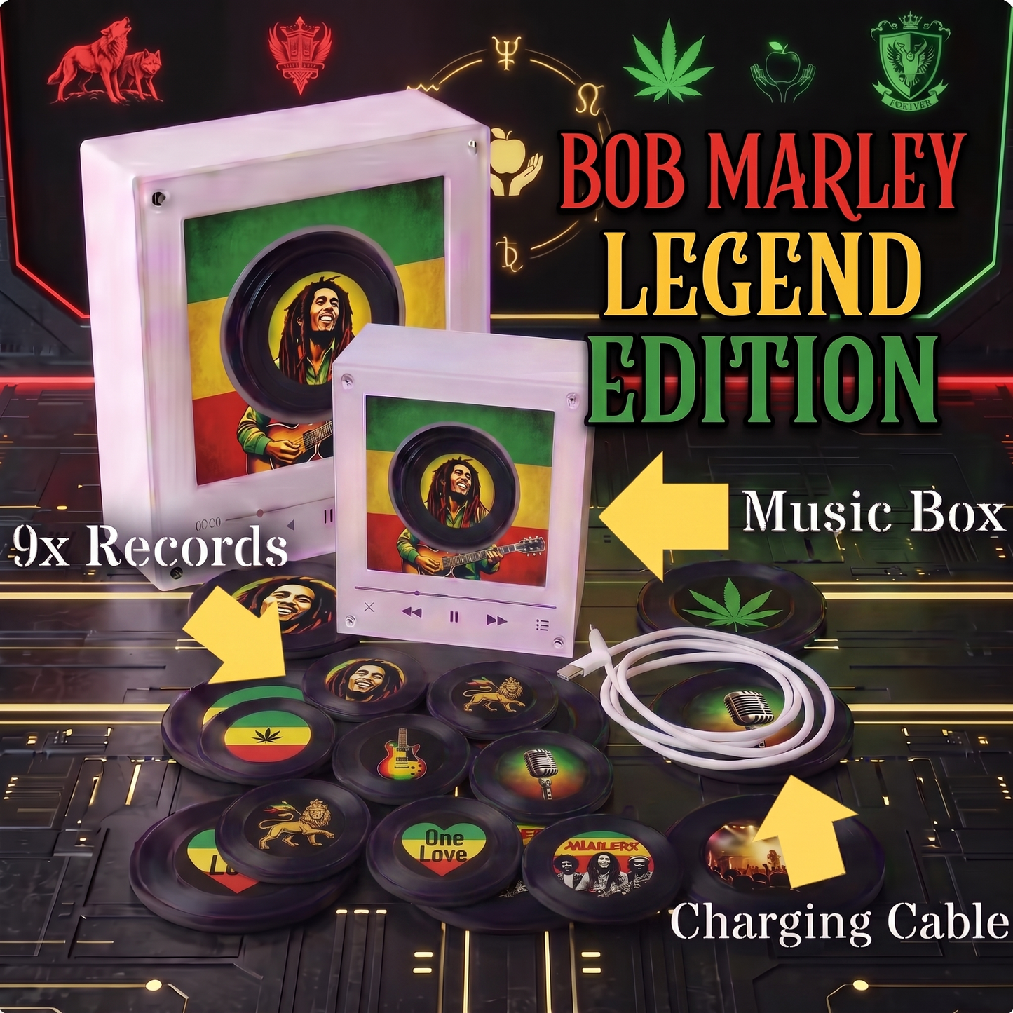 Echofy™ Bob Marley Inspired Customizable Magnetic Record Player